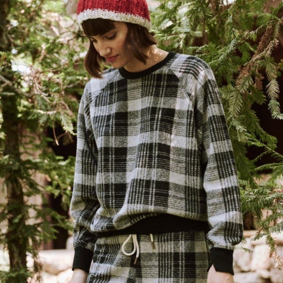 The Great. The College Sweatshirt Black Lumber plaid size small - Picture 3 of 7